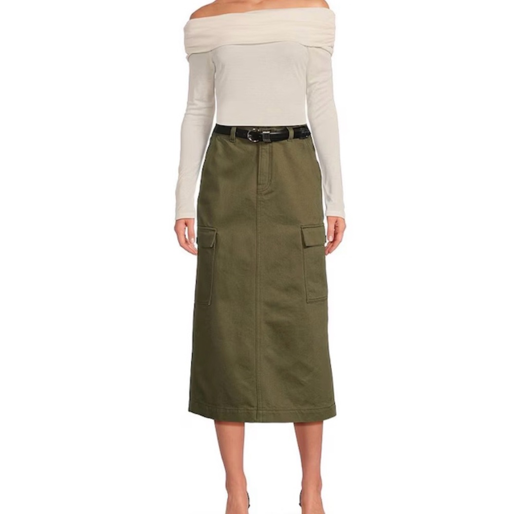ANTONIO MELANI Olive Midi Skirt with Pockets